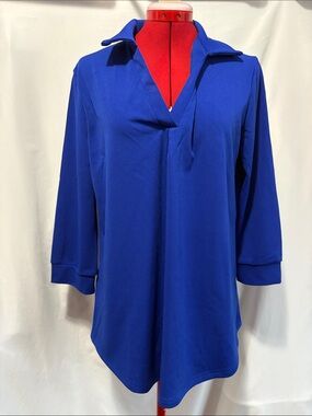Women's Collared V-Neck Tunic in Cobalt Blue